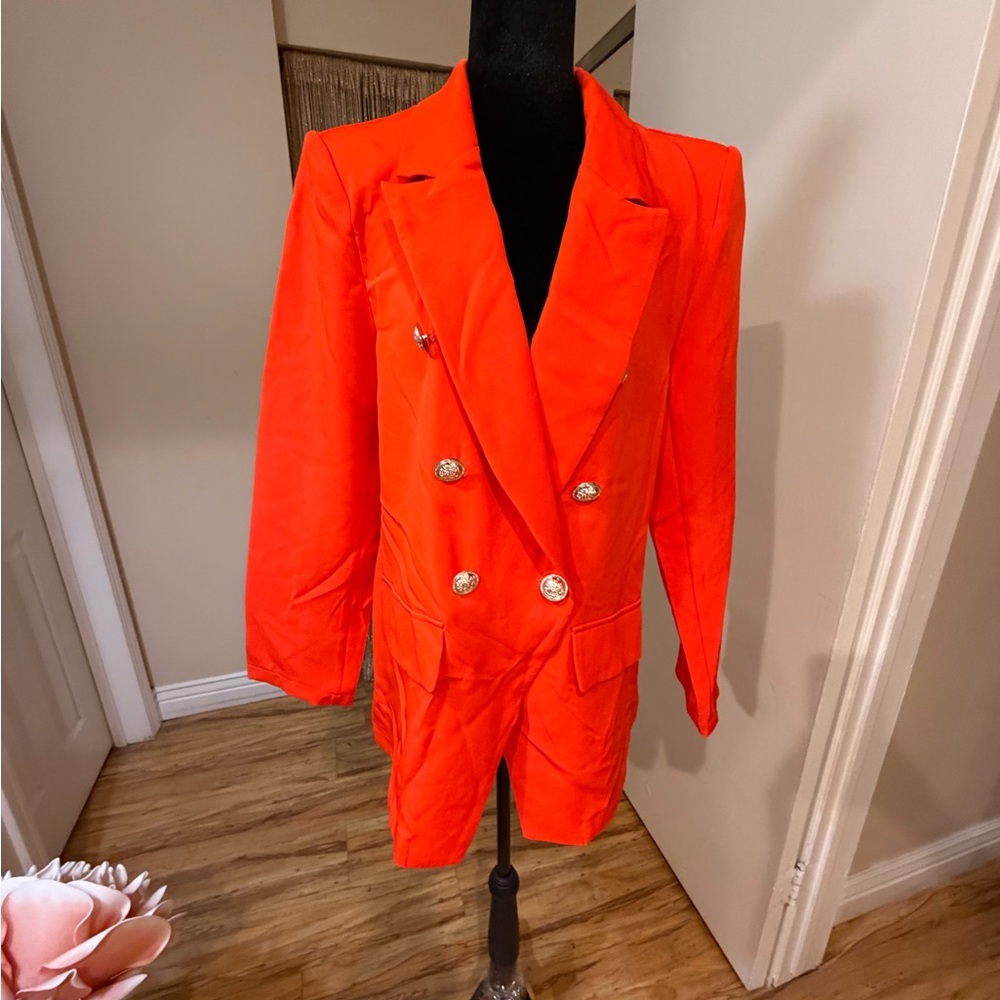 Vibrant Orange Double-Breasted Blazer